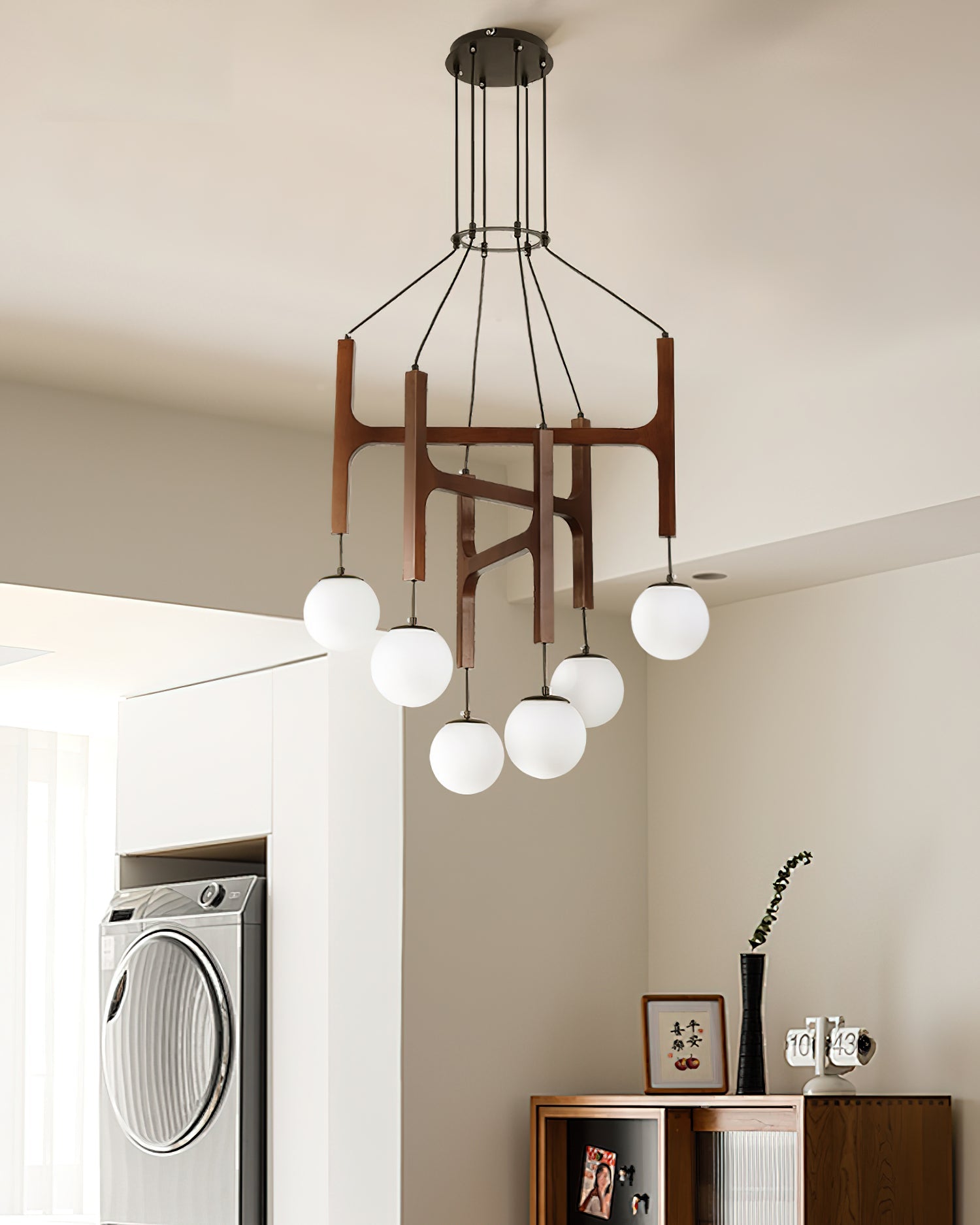 Lámpara de Techo de Madera Astra con Pantallas de Vidrio – Diseño Minimalista y Elegante 4