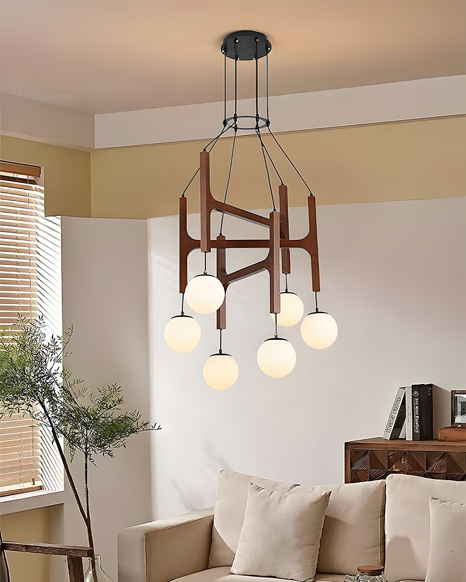 Lámpara de Techo de Madera Astra con Pantallas de Vidrio – Diseño Minimalista y Elegante 7