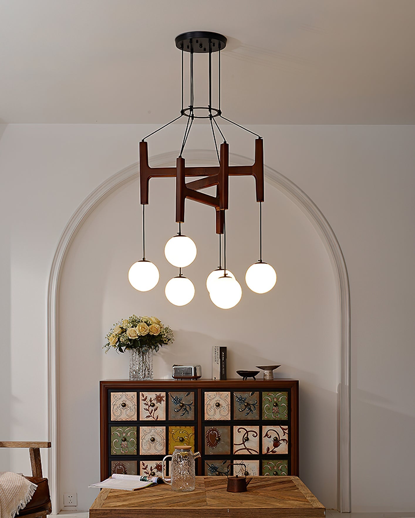 Lámpara de Techo de Madera Astra con Pantallas de Vidrio – Diseño Minimalista y Elegante 8