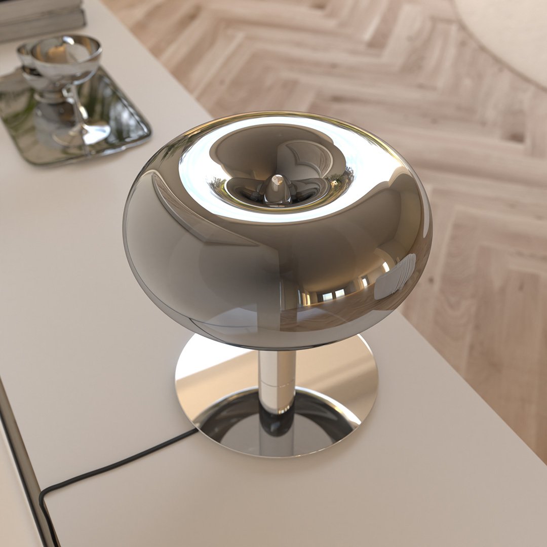 Lámpara de mesa seta de cristal Maluna sobre un mueble blanco – imagen 2