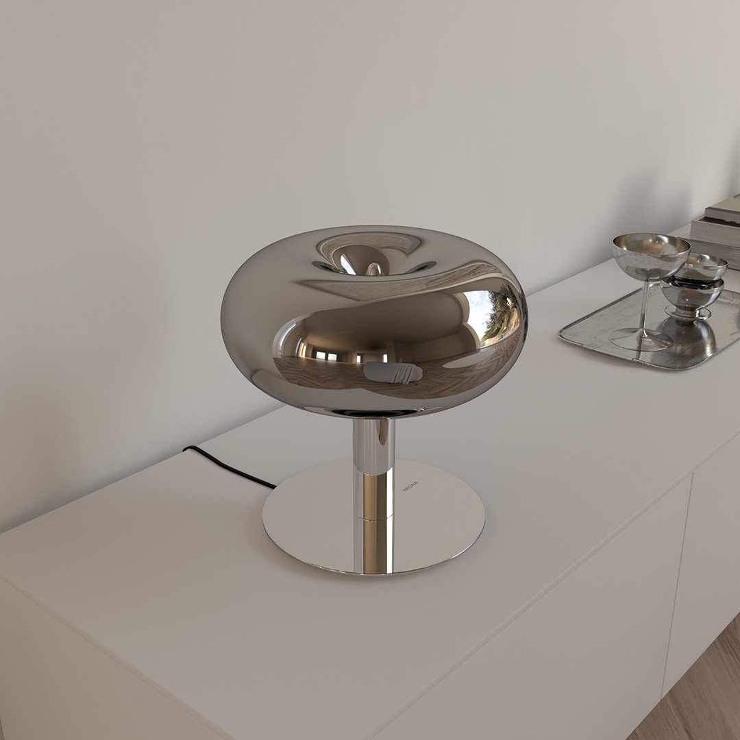 Lámpara de mesa seta de cristal Maluna sobre un mueble blanco – imagen 3