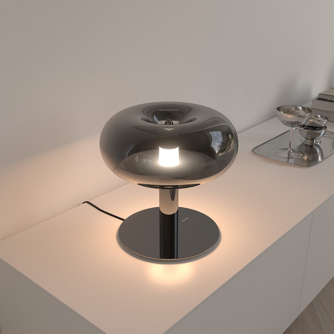Lámpara de mesa seta de cristal Maluna – cromo negro