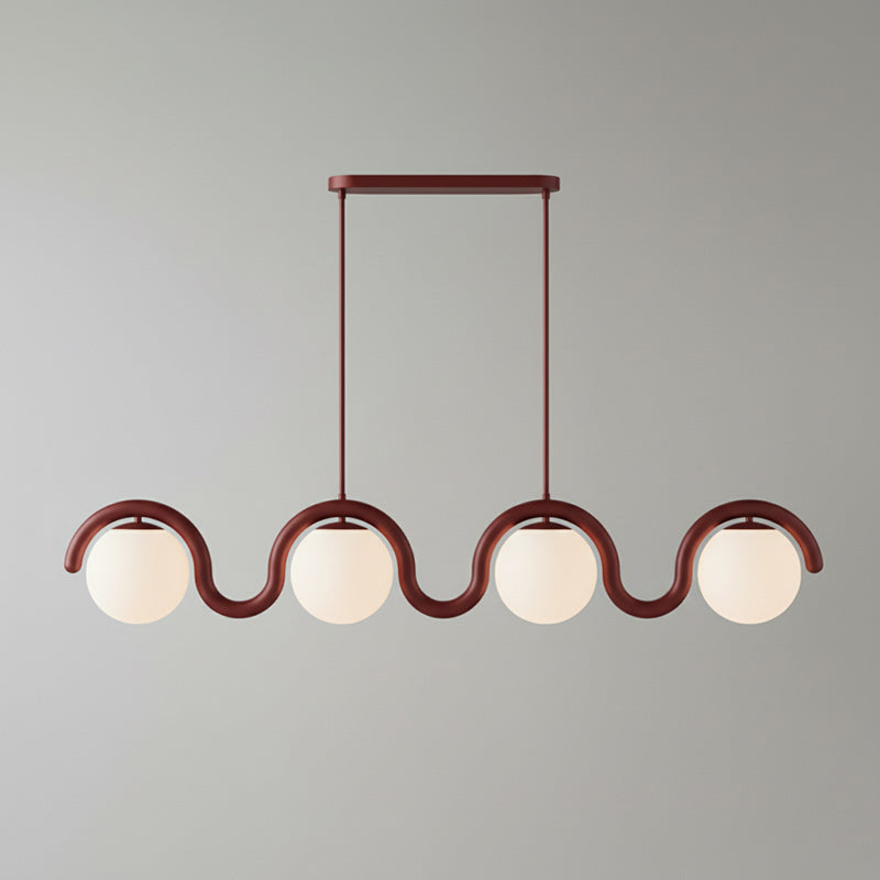 Lámpara araña lineal Bucle – rojo, 4 luces · 150 cm