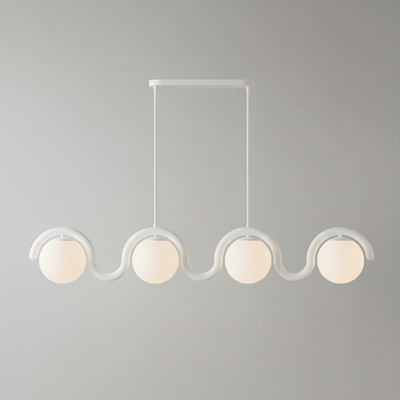 Lámpara araña lineal Bucle – blanco, 4 luces · 150 cm