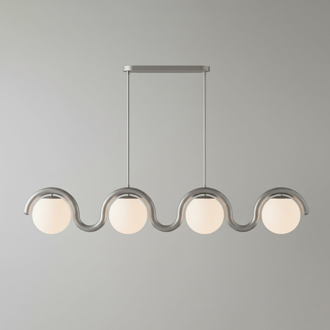 Lámpara araña lineal Bucle – plata, 4 luces · 150 cm
