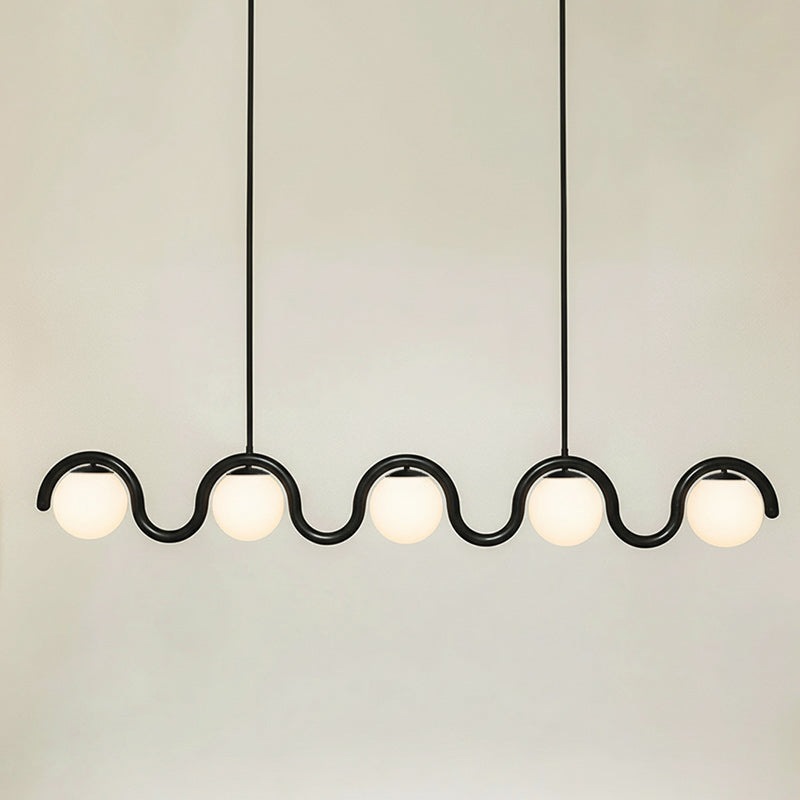 Lámpara araña lineal Bucle – negro, 5 luces · 185 cm