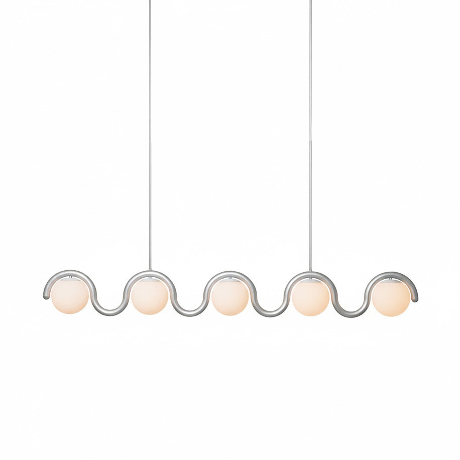 Lámpara araña lineal Bucle – plata, 5 luces · 185 cm