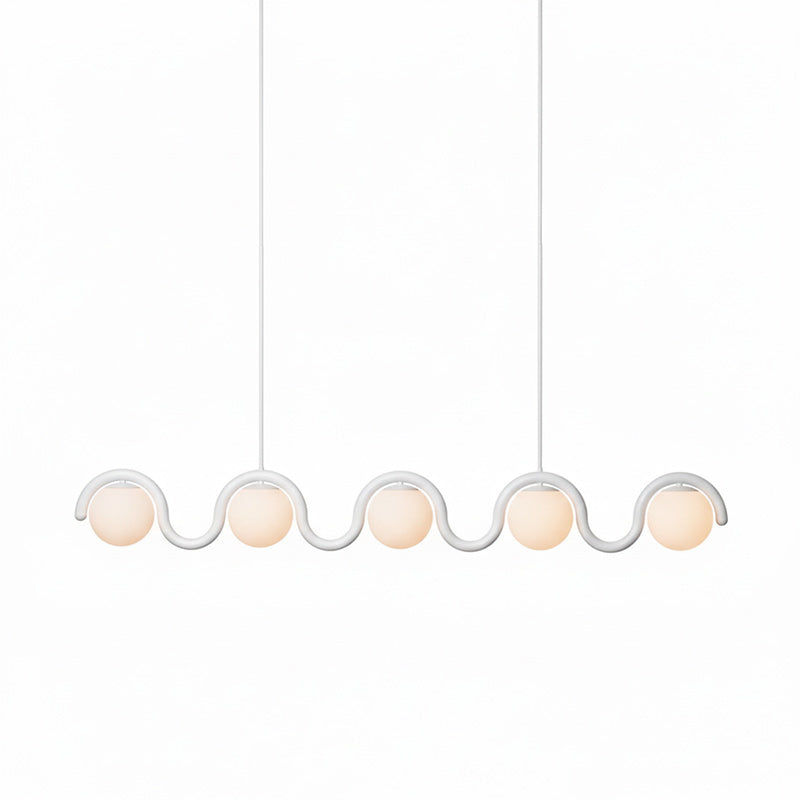 Lámpara araña lineal Bucle – blanco, 5 luces · 185 cm