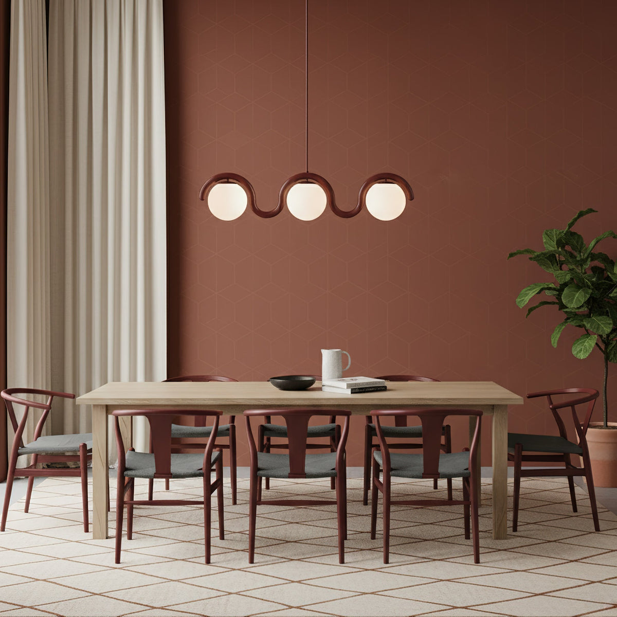 Lámpara araña lineal Bucle sobre una mesa de comedor – imagen 15