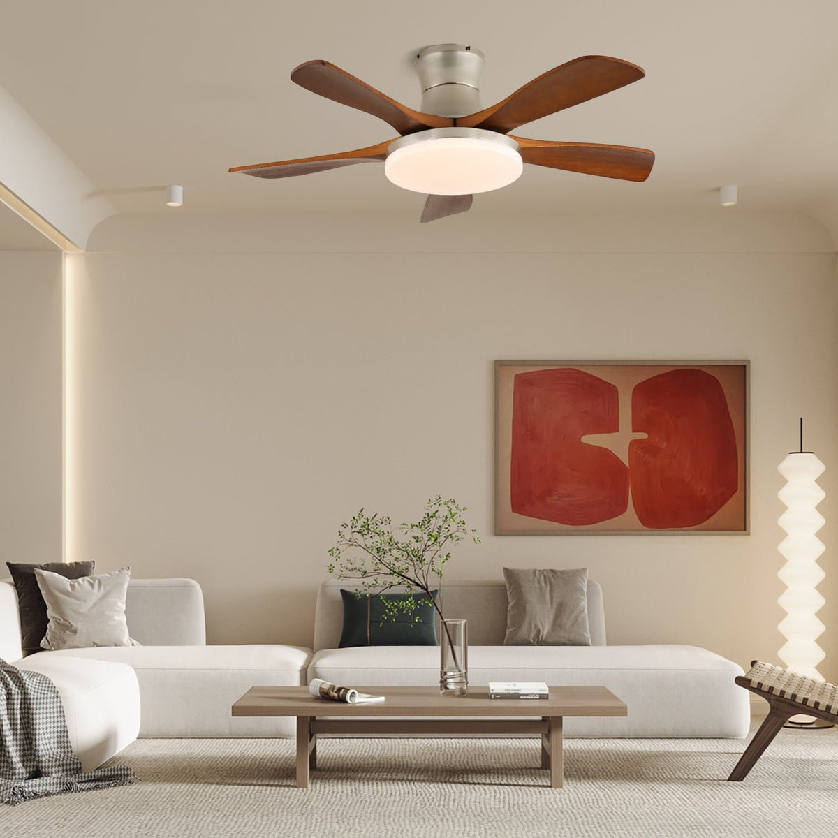 Ventilador de techo con luz Lorenta en un salón luminoso – imagen 3