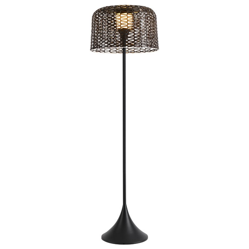 Lámpara de pie solar Fibrana – Ø 51 cm negra con pantalla de cúpula marrón