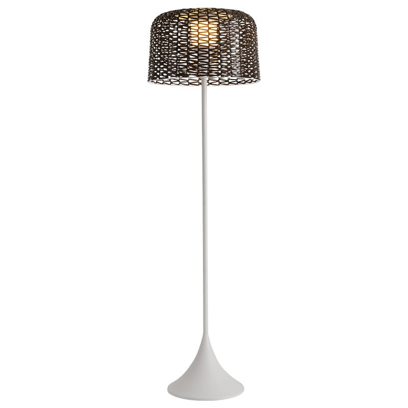 Lámpara de pie solar Fibrana – Ø 51 cm blanca con pantalla de cúpula marrón