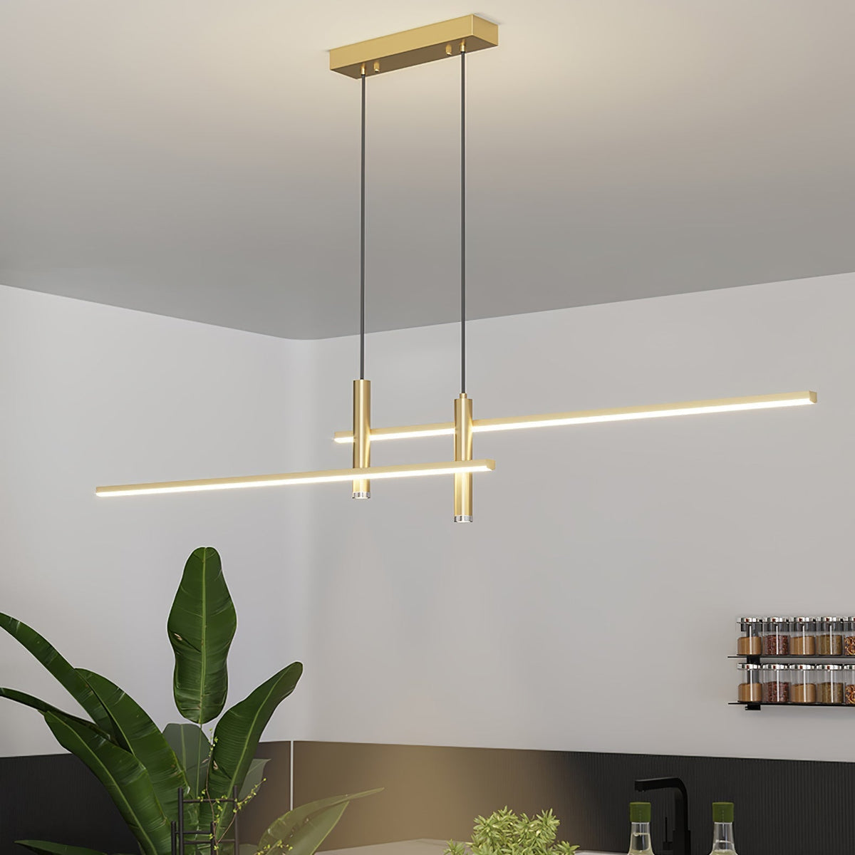 Lámpara colgante LED lineal Quilla sobre una isla de cocina – imagen 17
