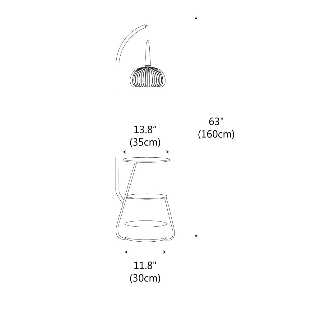 Lámpara de pie con estantes Velambra – plano de medidas pantalla color madera