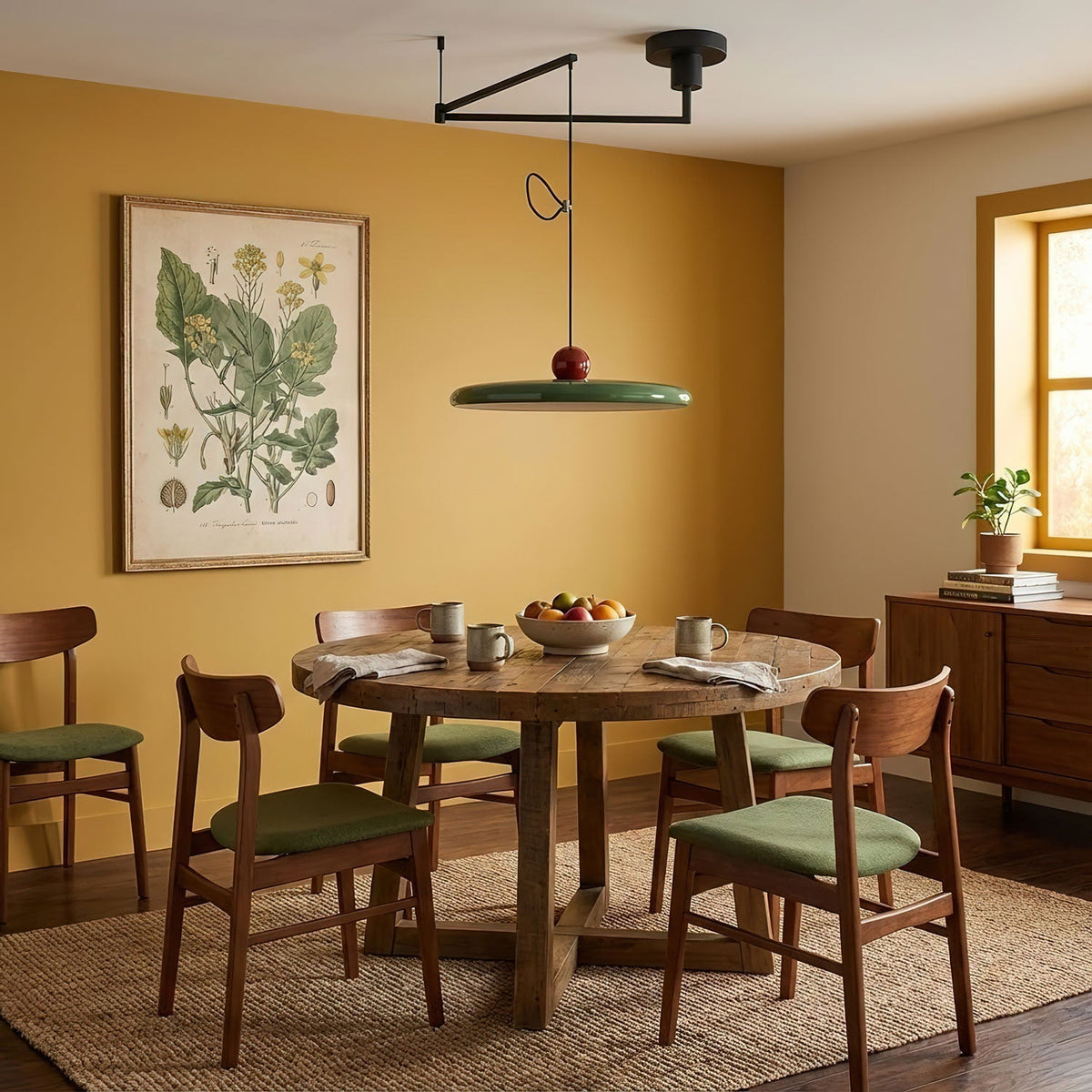 Lámpara colgante con brazo articulado Basela sobre una mesa de comedor – imagen 5