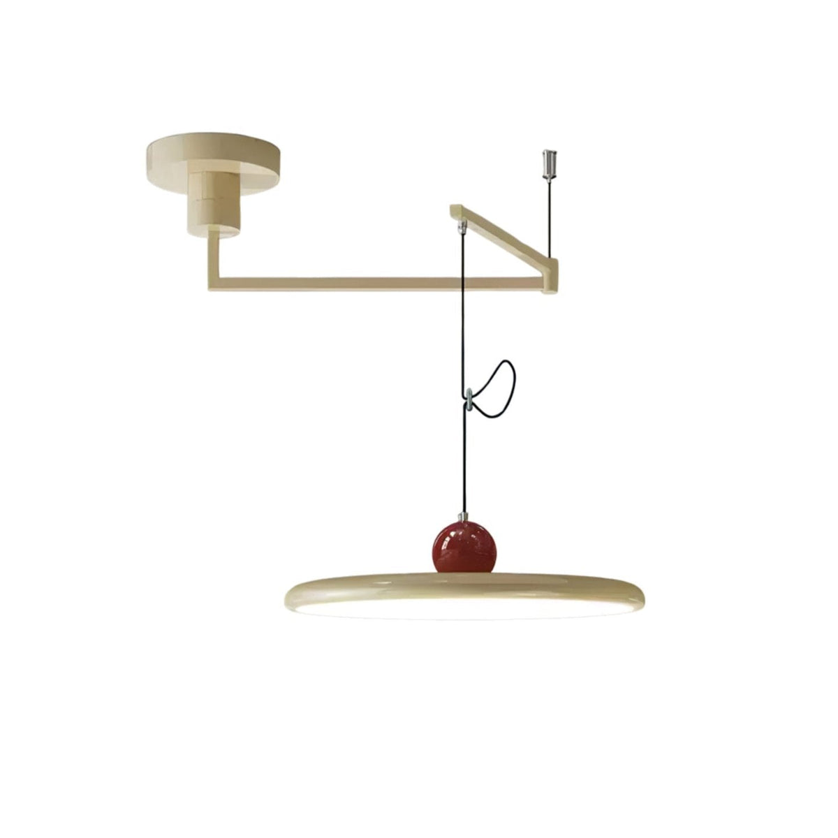 Lámpara colgante con brazo articulado Basela – en beige con contrapeso rojo
