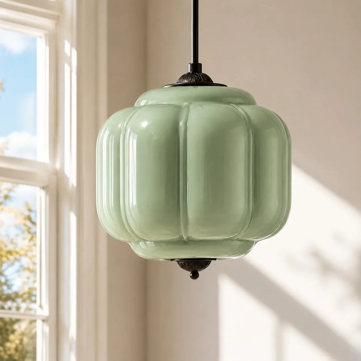 Lámpara colgante vintage de cristal Zapela – verde y negro