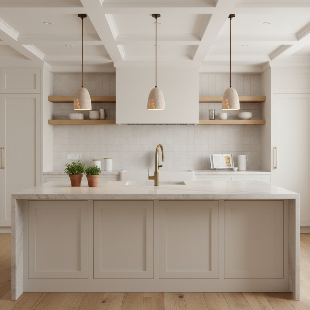 Lámpara colgante de travertino Pedrela sobre una isla de cocina – imagen 12