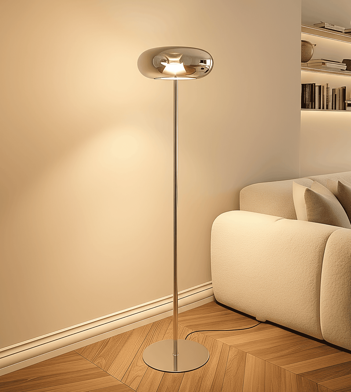 Lámpara de pie LED Rocela en un salón acogedor – imagen 3