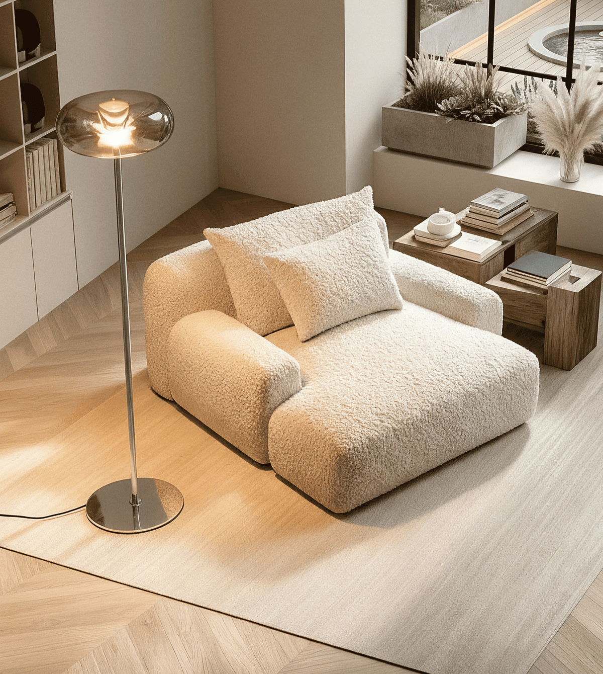 Lámpara de pie LED Rocela en un salón acogedor – imagen 6