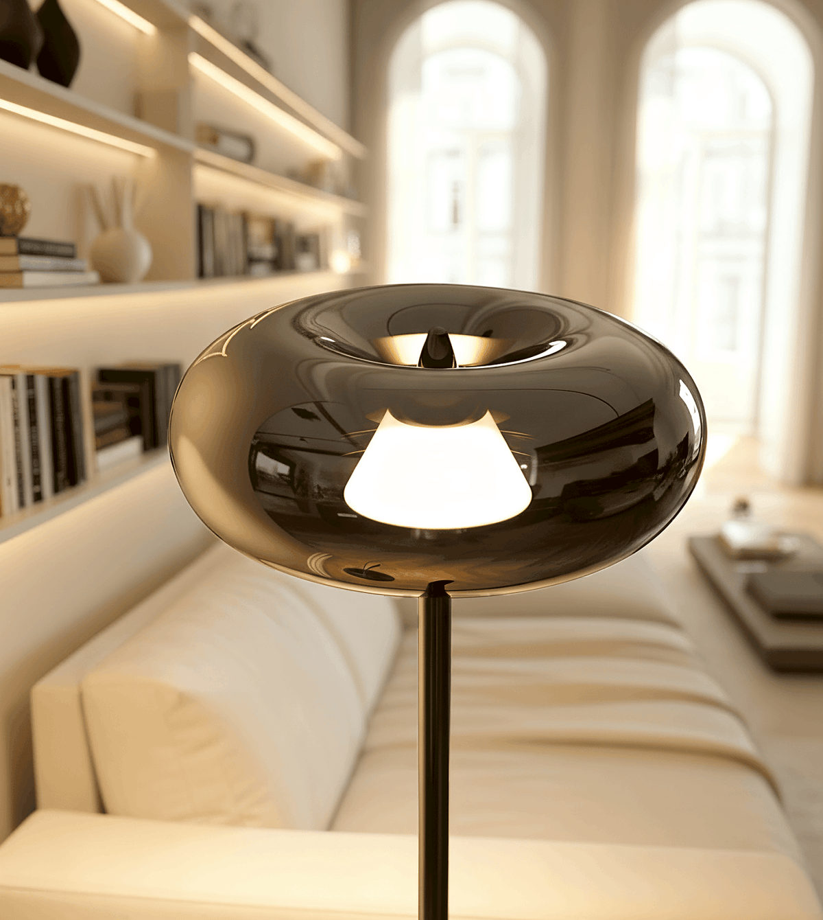Lámpara de pie LED Rocela en un salón acogedor – imagen 12
