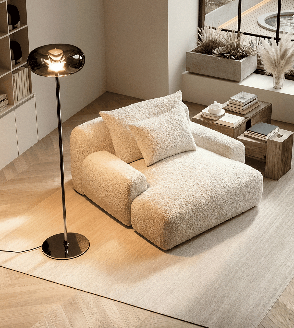 Lámpara de pie LED Rocela en un salón acogedor – imagen 13