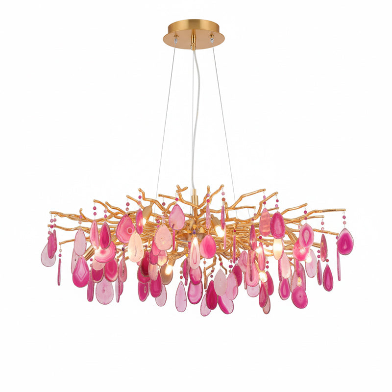 Lámpara de araña de ágata Geodela – color rosa, 8 luces