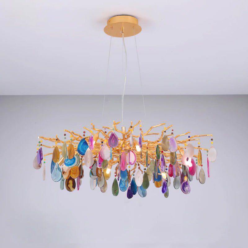 Lámpara de araña de ágata Geodela – color morado, 8 luces