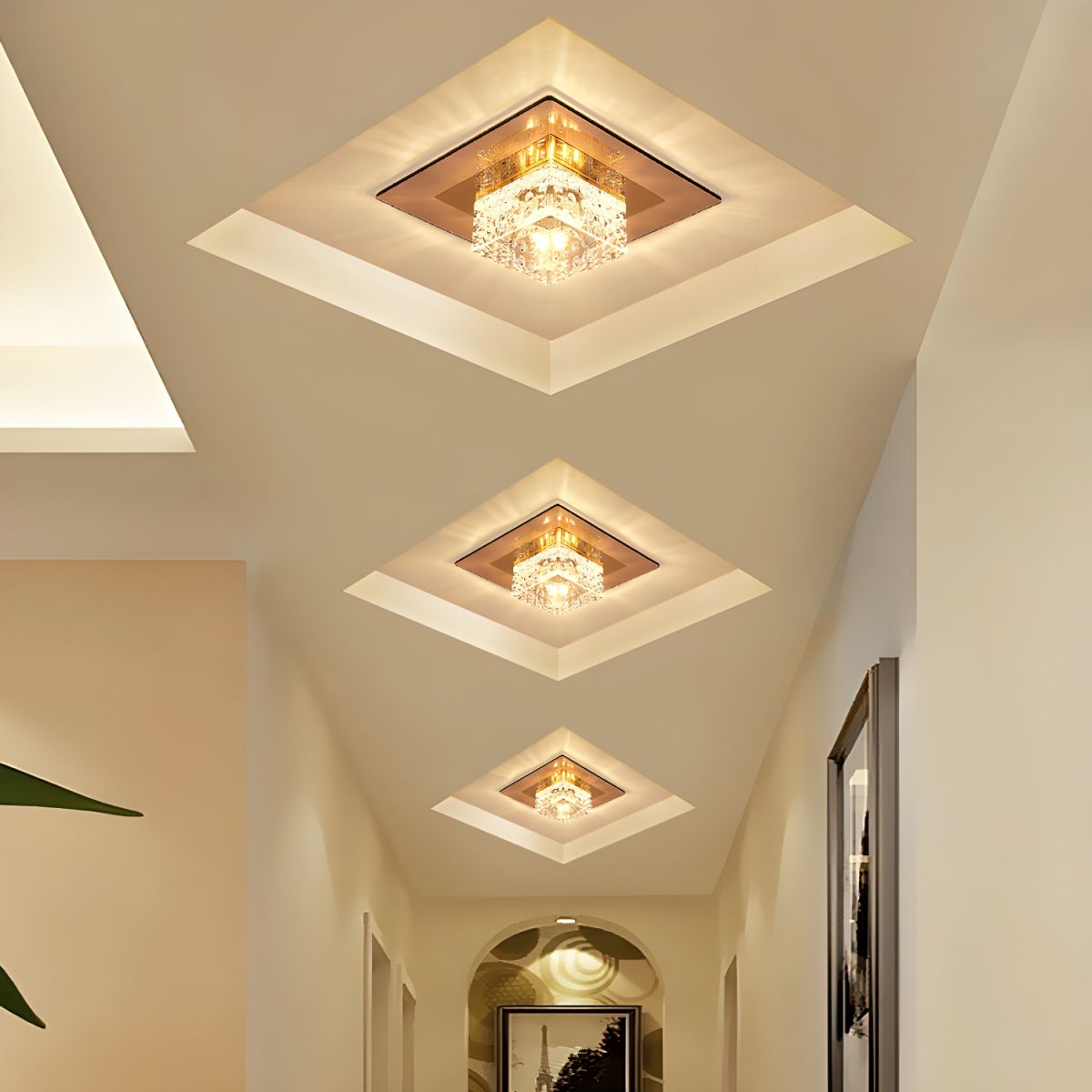 Luz de Techo LED Cuadrada de Cristal para Pasillo, Diseño Moderno, Iluminación Eficiente, 14cm y 18cm 6