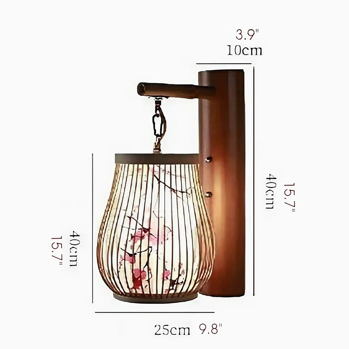 Aplique de pared farol de bambú Wambura – medidas en cm