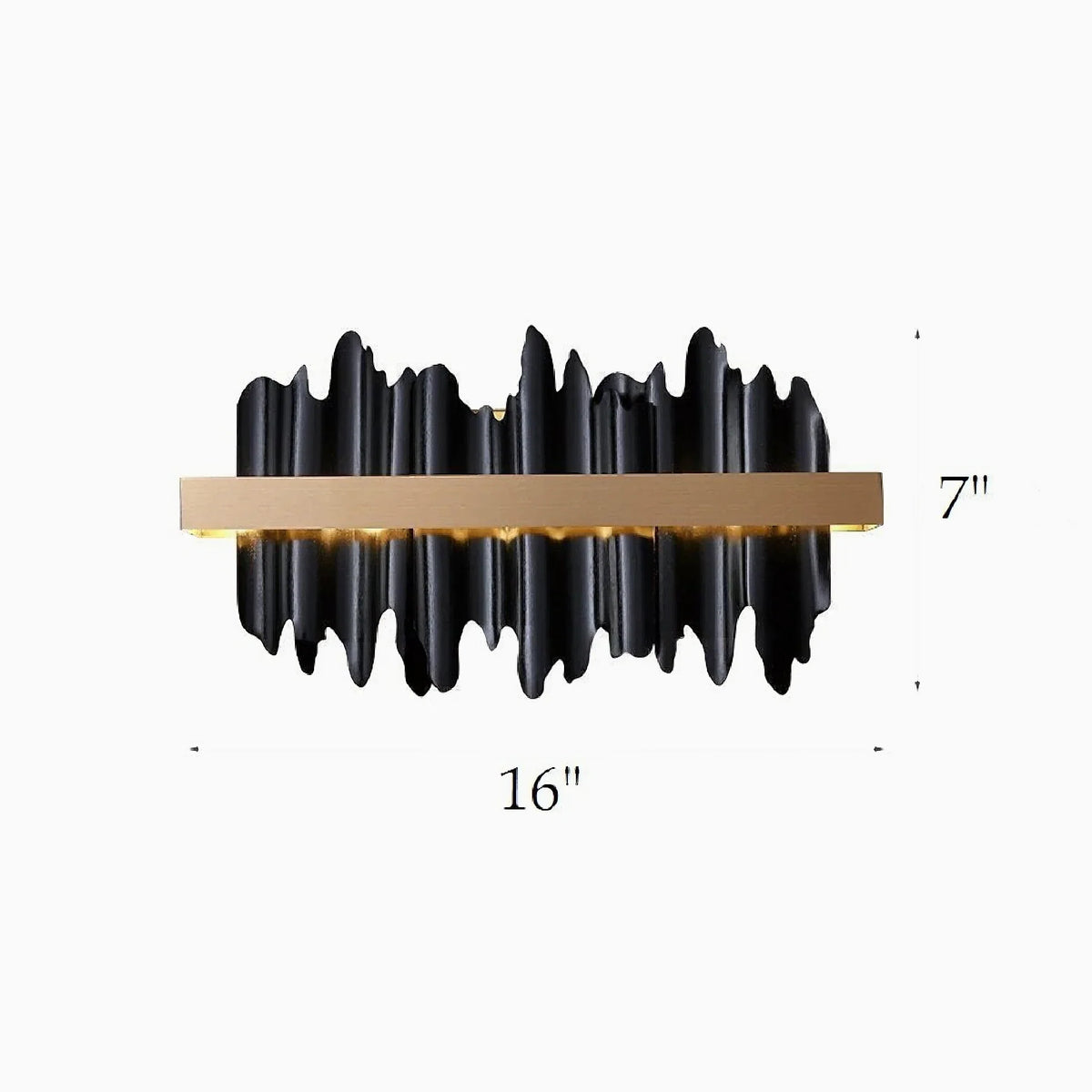 Aplique de pared LED Yondara negro y dorado – medidas en pulgadas