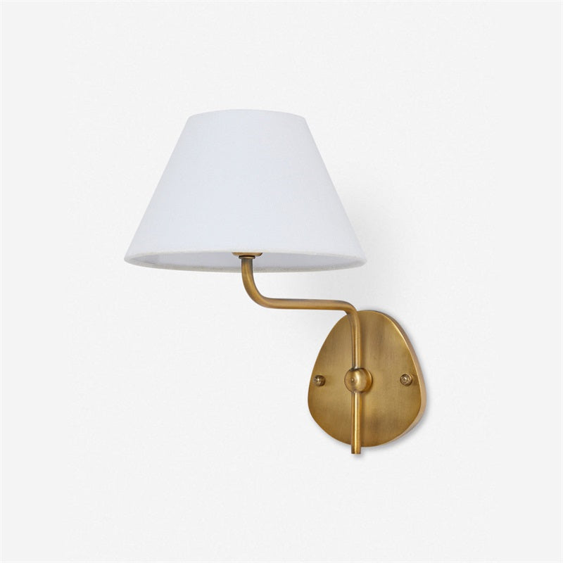 Aplique de pared Mareta – 1 luz, latón natural, pantalla blanca
