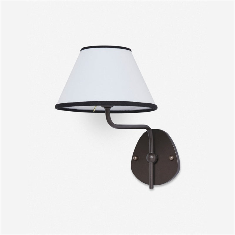 Aplique de pared Mareta – 1 luz, negro, pantalla blanca con ribete negro