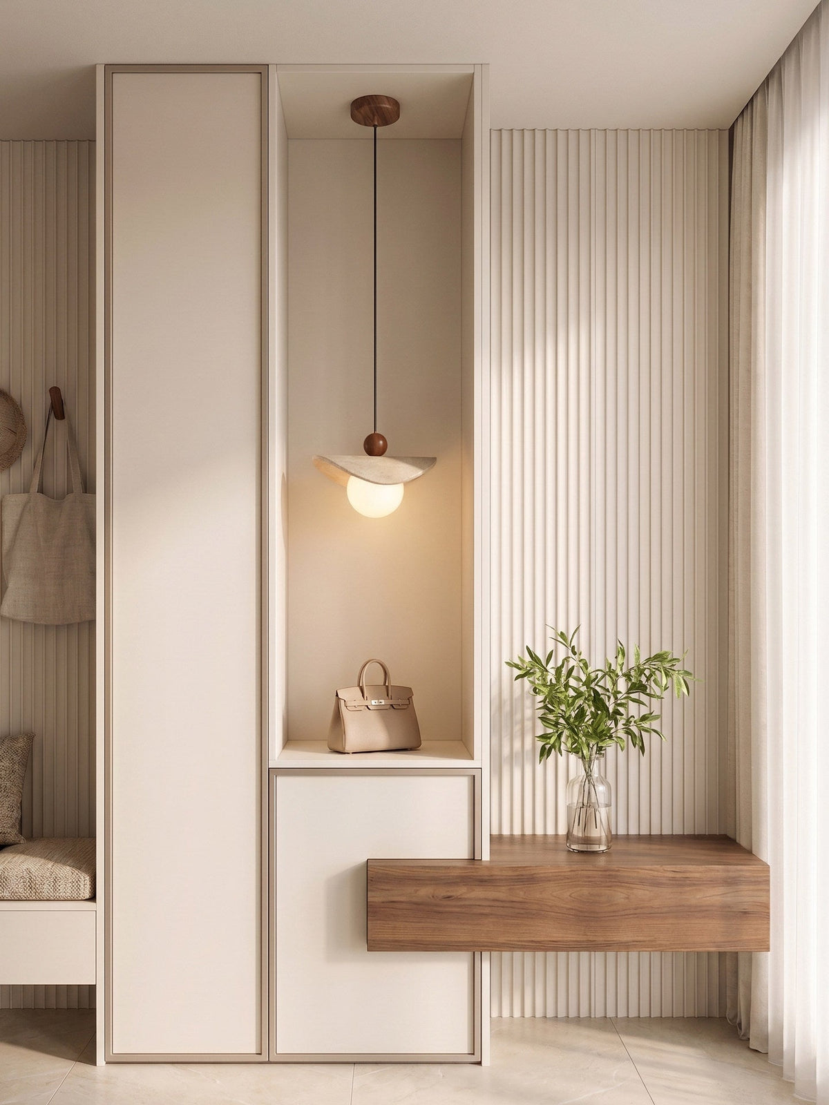 Lámpara colgante de travertino Davela junto a la cama – imagen 7