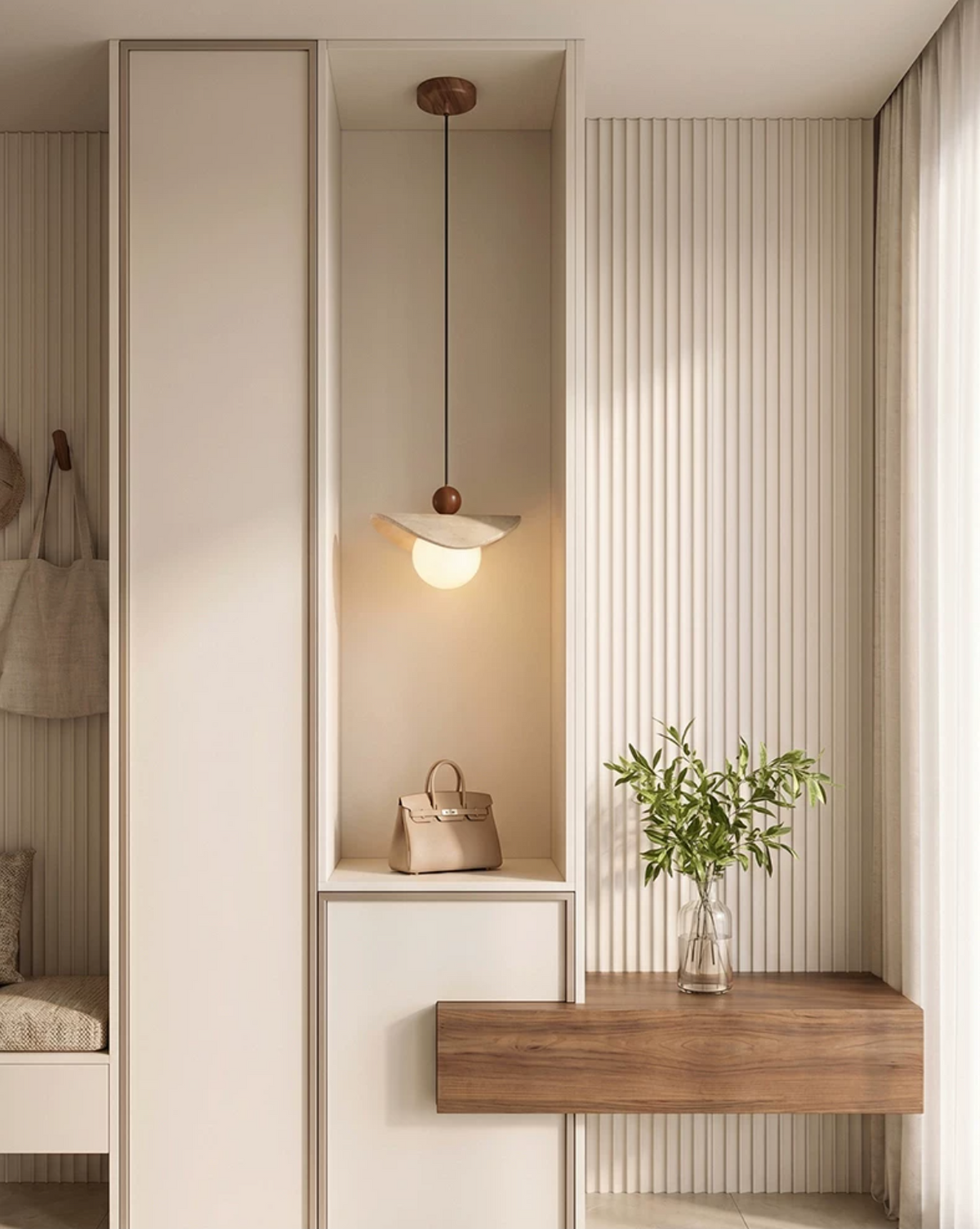 Lámpara colgante de travertino Davela junto a la cama – imagen 12