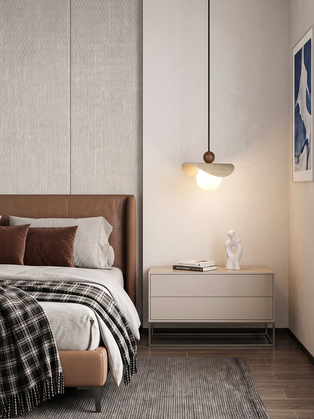 Lámpara colgante de travertino Davela junto a la cama – imagen 13