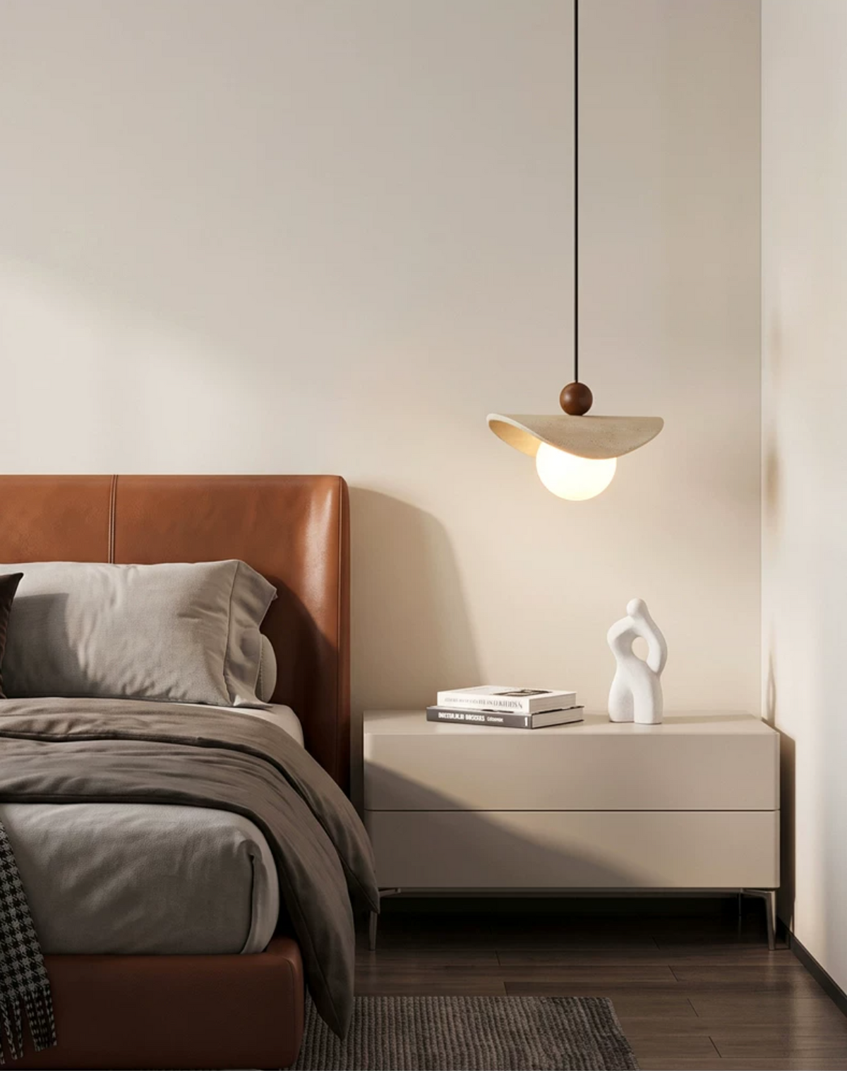 Lámpara colgante de travertino Davela junto a la cama – imagen 14