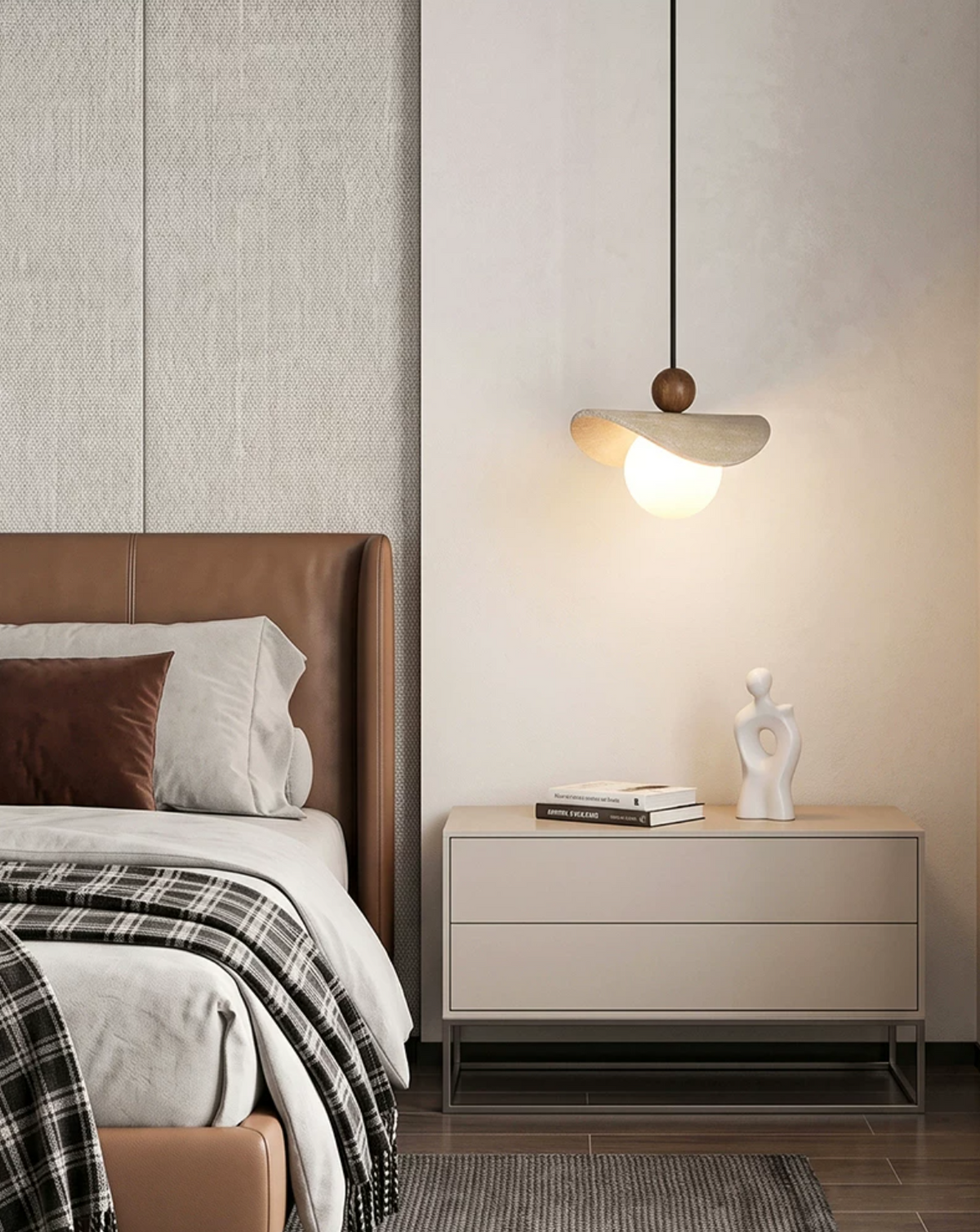 Lámpara colgante de travertino Davela junto a la cama – imagen 3