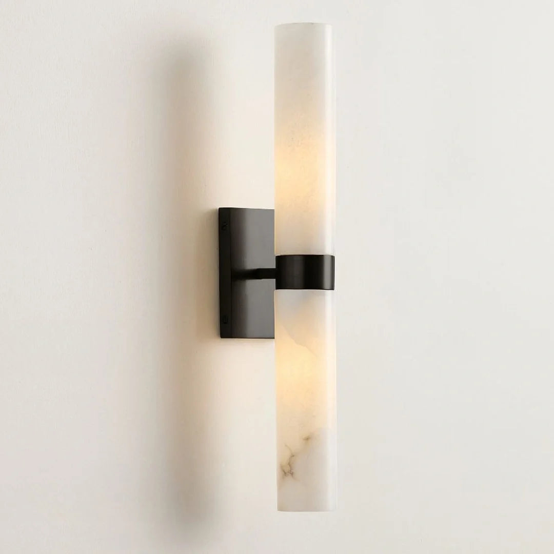 Aplique de pared de doble tubo Melliza – cristal esmerilado y negro mate