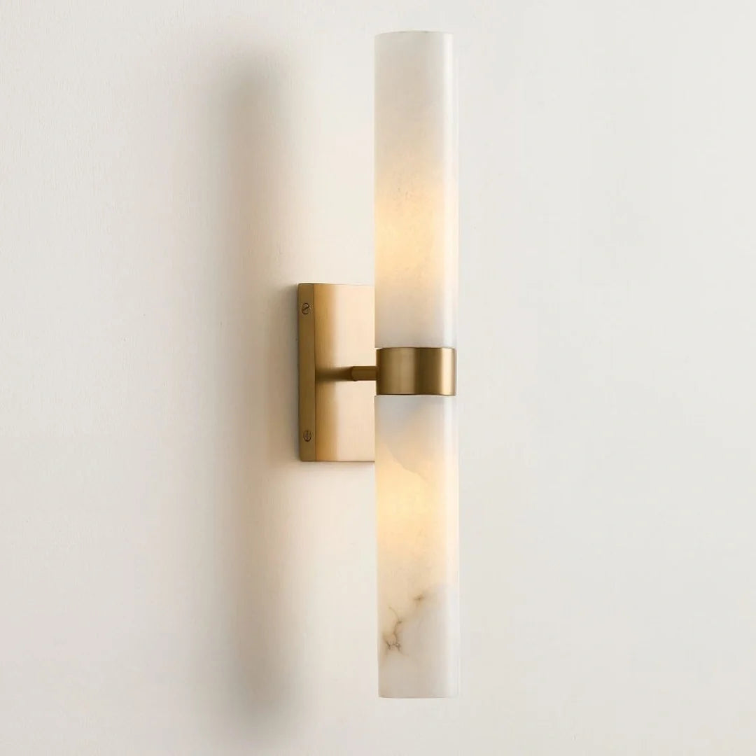 Aplique de pared de doble tubo Melliza – cristal esmerilado y latón envejecido