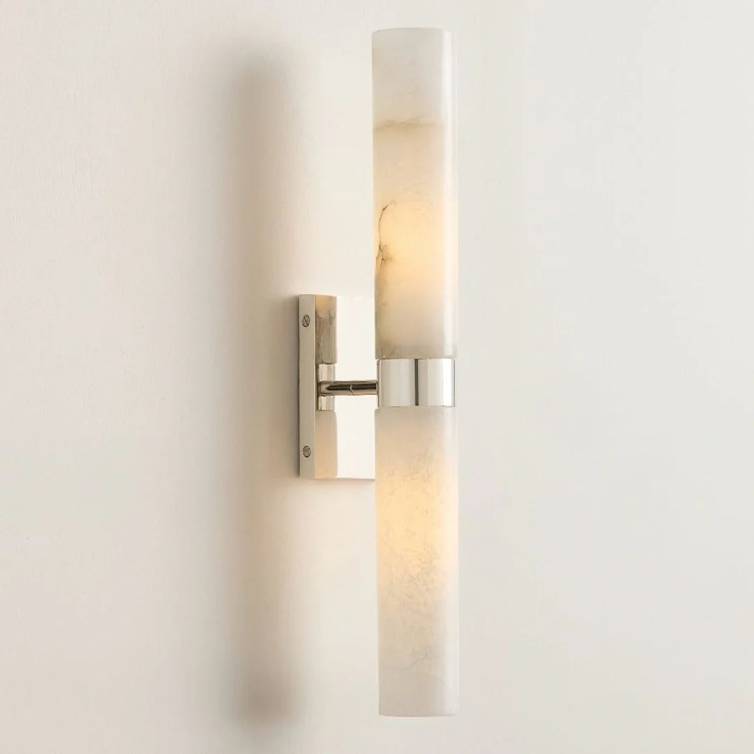 Aplique de pared de doble tubo Melliza – cristal esmerilado y níquel pulido