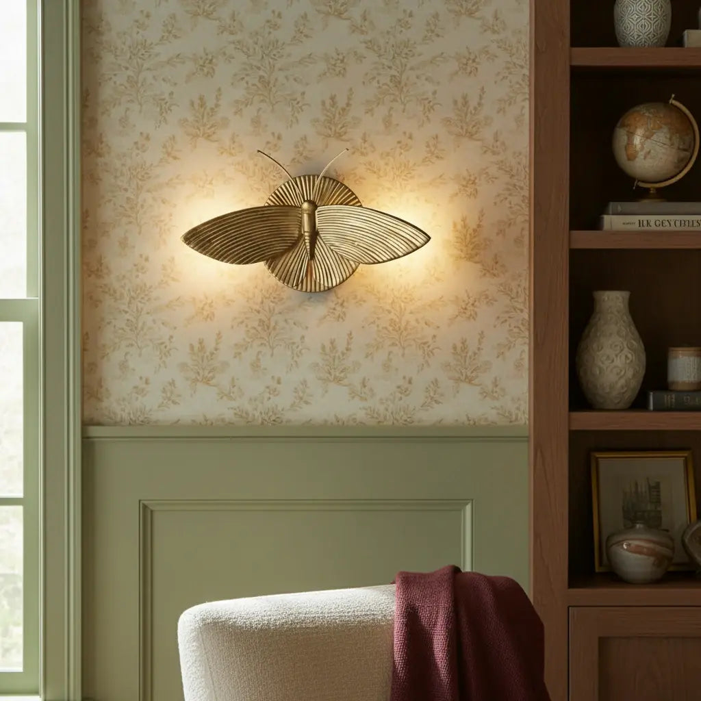 Aplique de pared art déco en forma de polilla Dalena en un dormitorio ecléctico – imagen 11