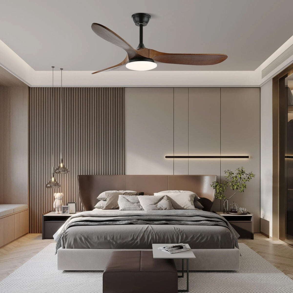 Ventilador de techo con luz Tilara en un salón natural – imagen 5