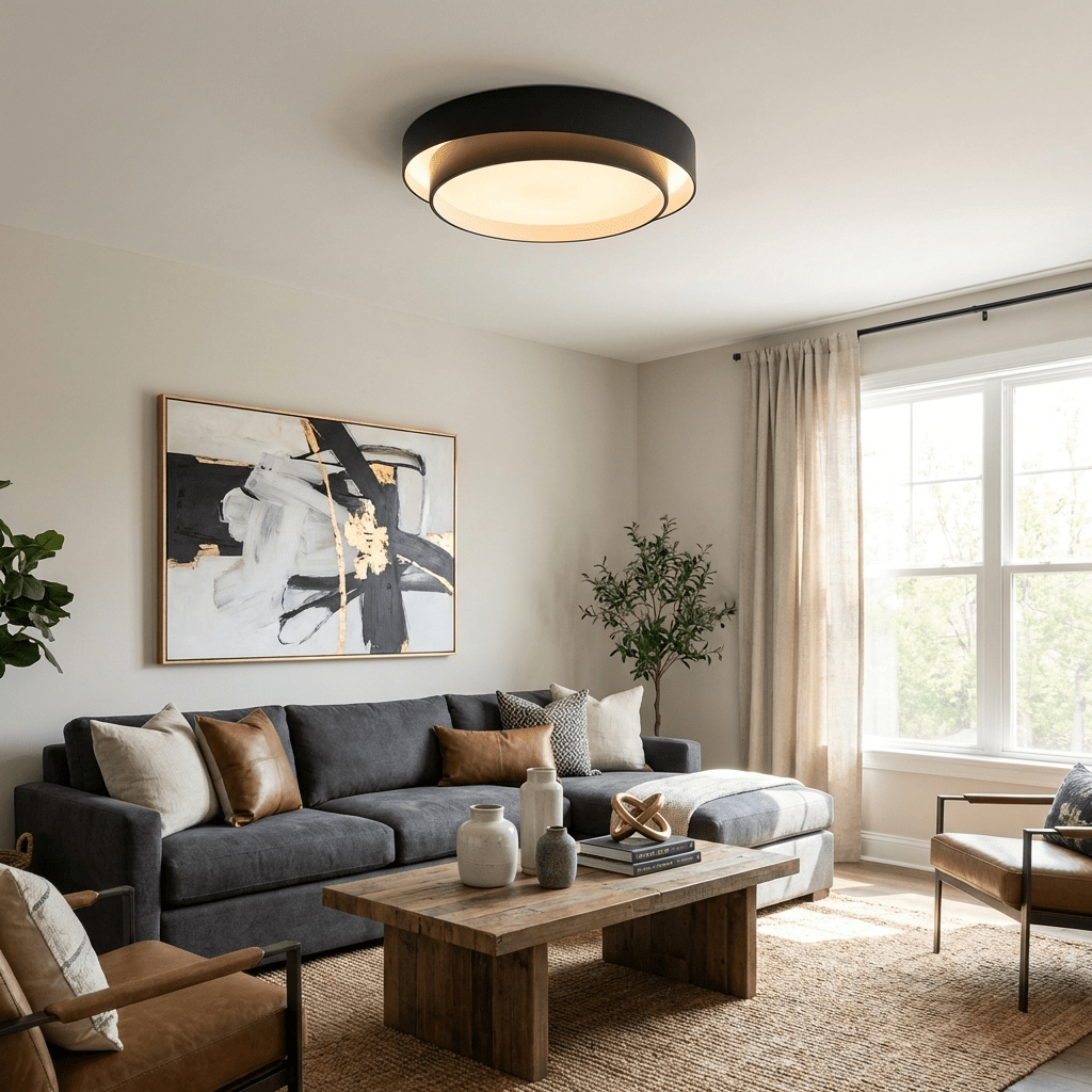 Plafón LED de doble aro Bandela en un salón moderno – imagen 13