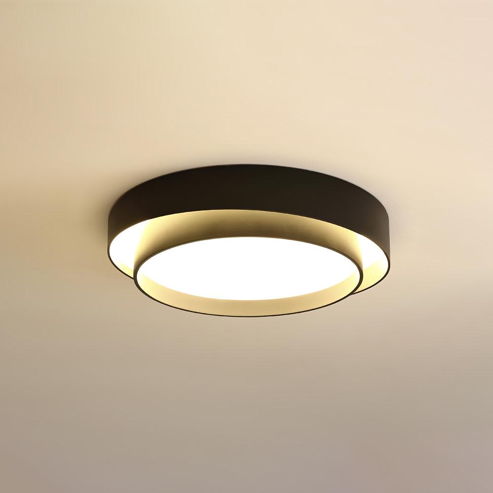Plafón LED de doble aro Bandela – en negro Ø 50 cm