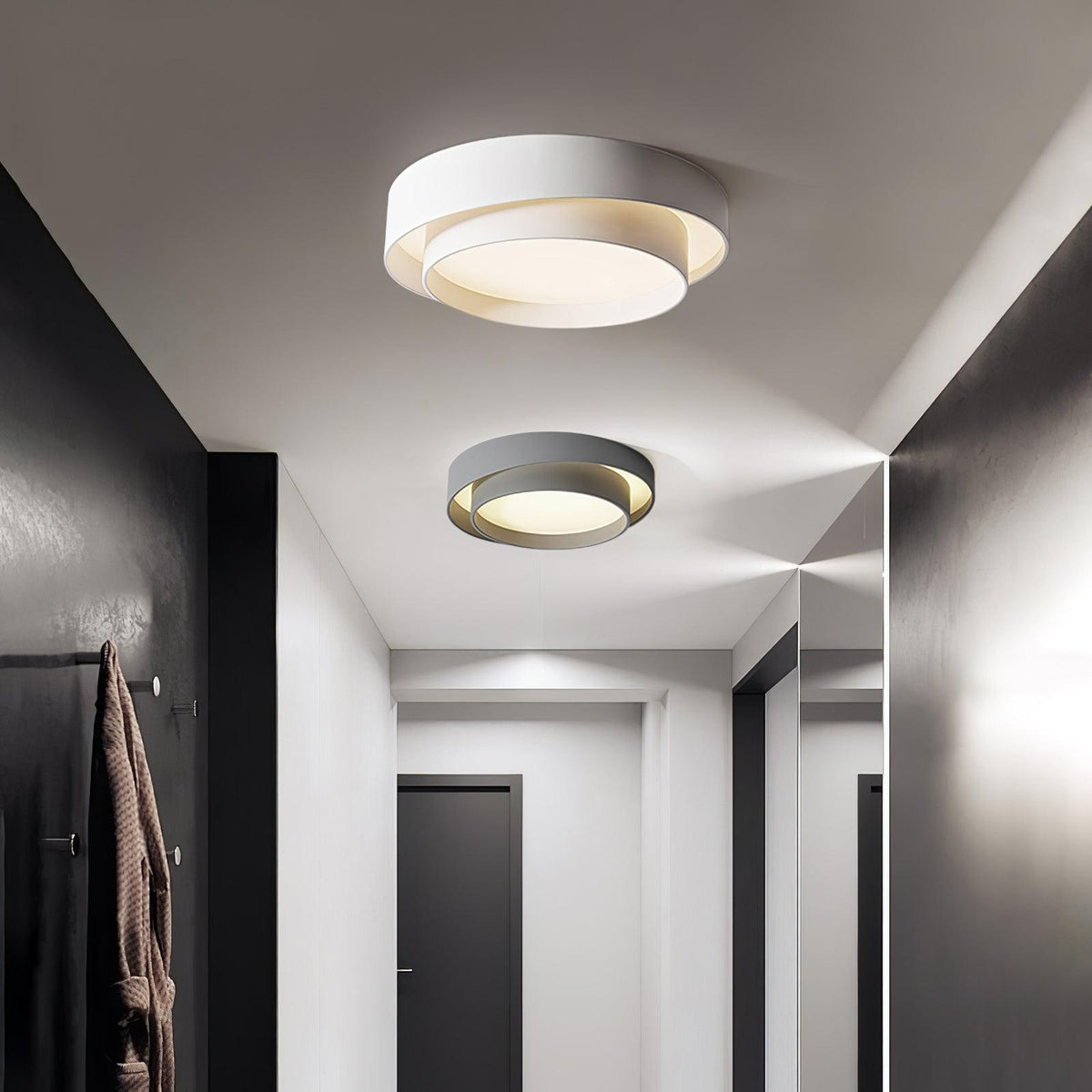 Plafón LED de doble aro Bandela en un salón moderno – imagen 18