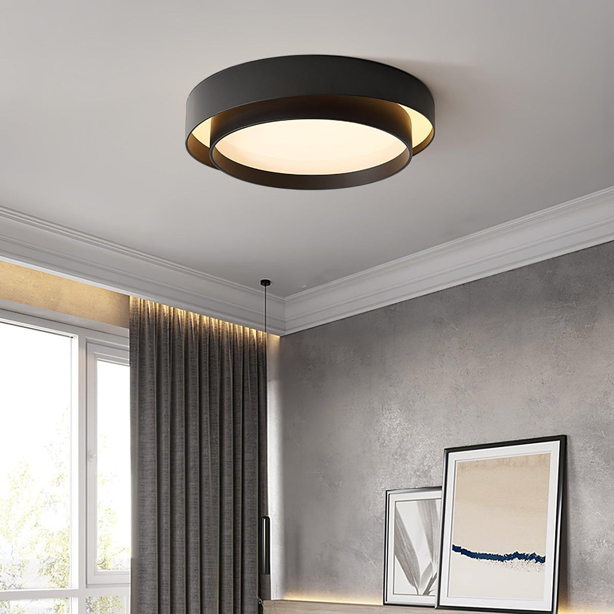 Plafón LED de doble aro Bandela en un salón moderno – imagen 19
