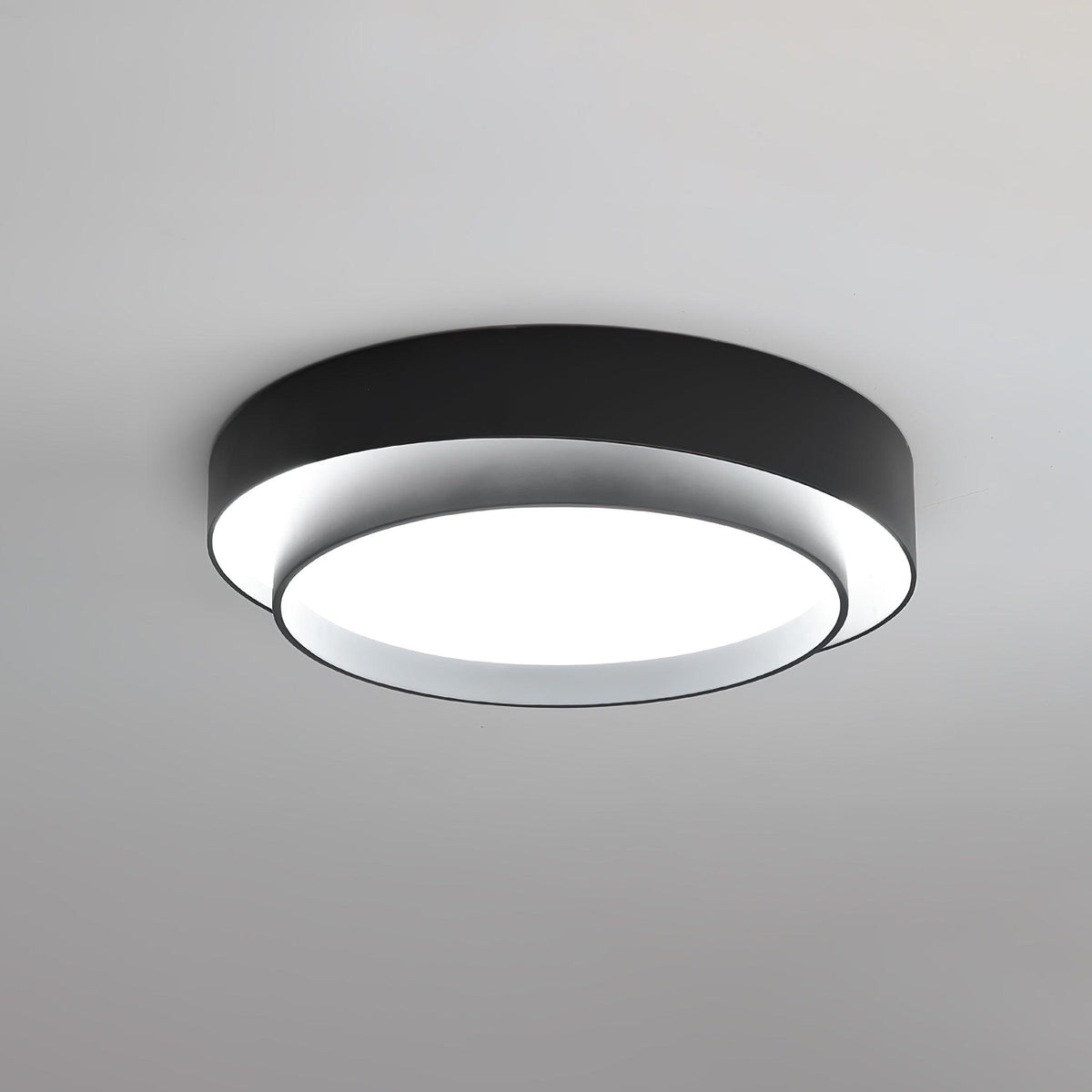 Plafón LED de doble aro Bandela – en negro Ø 60 cm