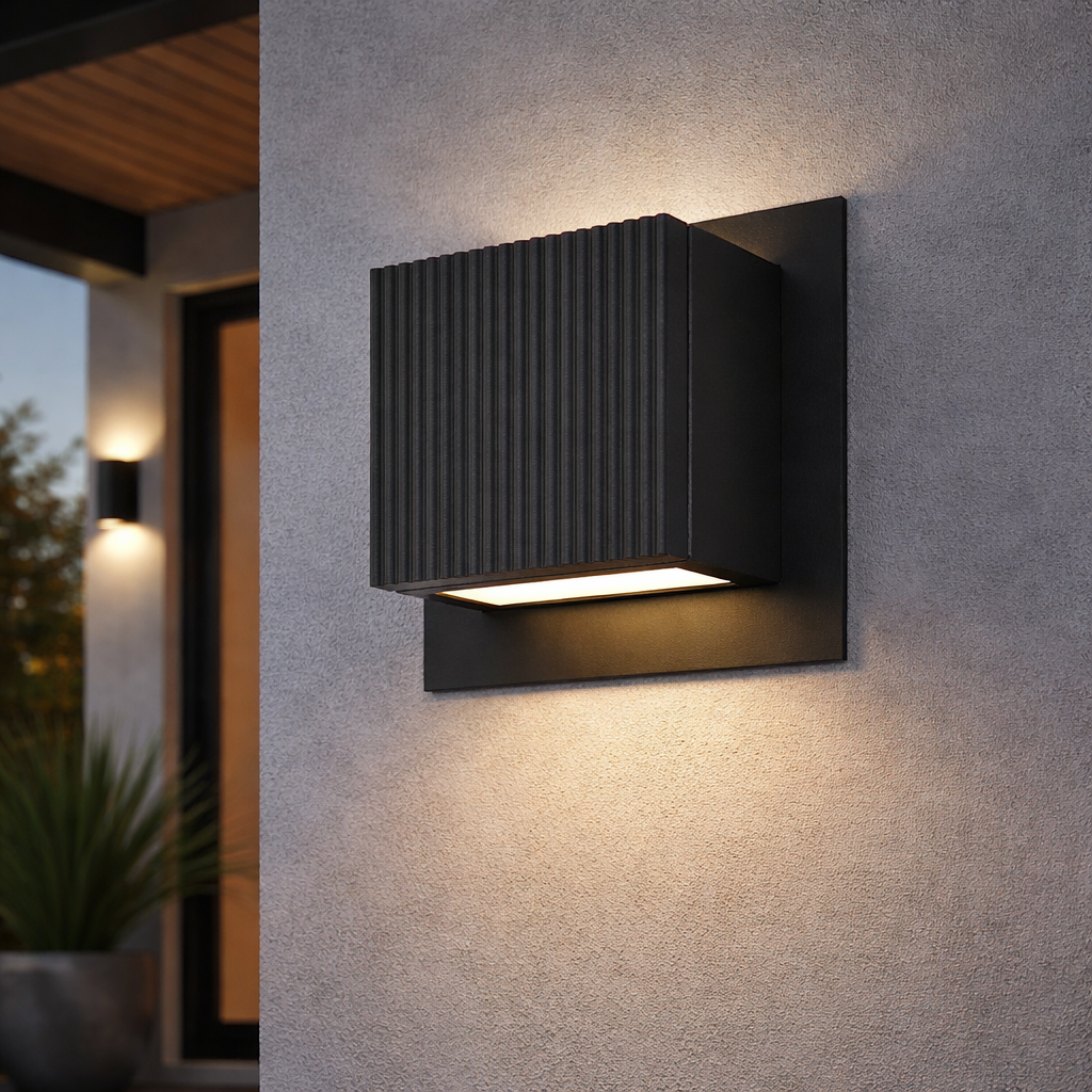 Aplique de pared exterior LED Surquela en una fachada moderna – imagen 6