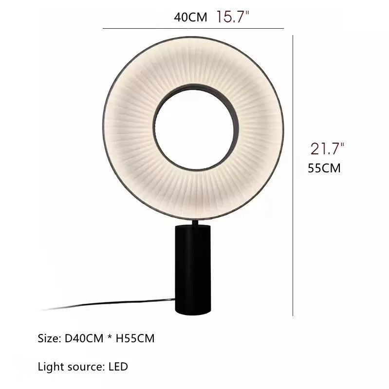 Lámpara de mesa LED Japlisa con anillo de tela plisada – medidas de la lámpara en centímetros